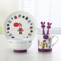 set of 5 cartoon design ceramic children dinner set with non-slip silicone base